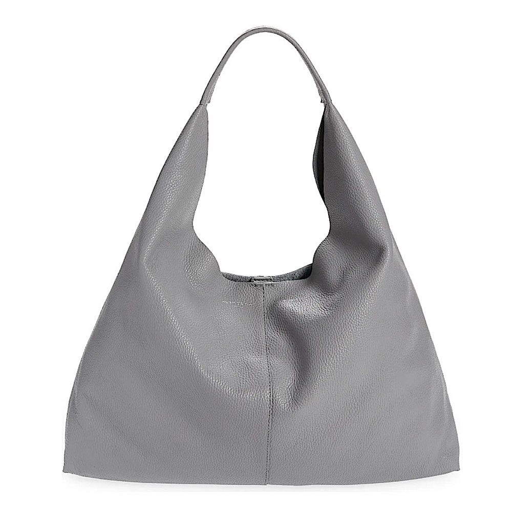 Kurt Geiger Violet XXL Oversized Light Gray Open Top Pebbled Soft Leather Tote